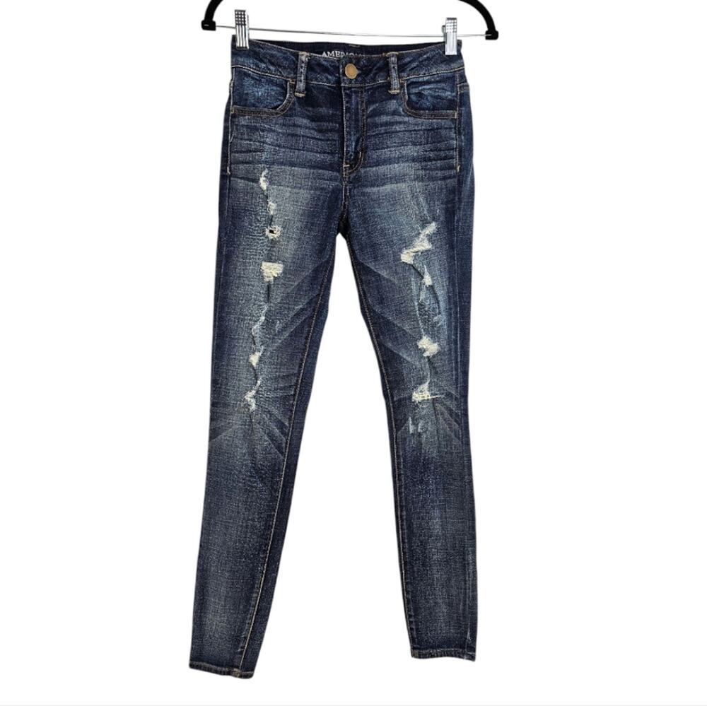 American Eagle Outfitters Hi Rise Jeggings Distressed Medium Wash Size 2
